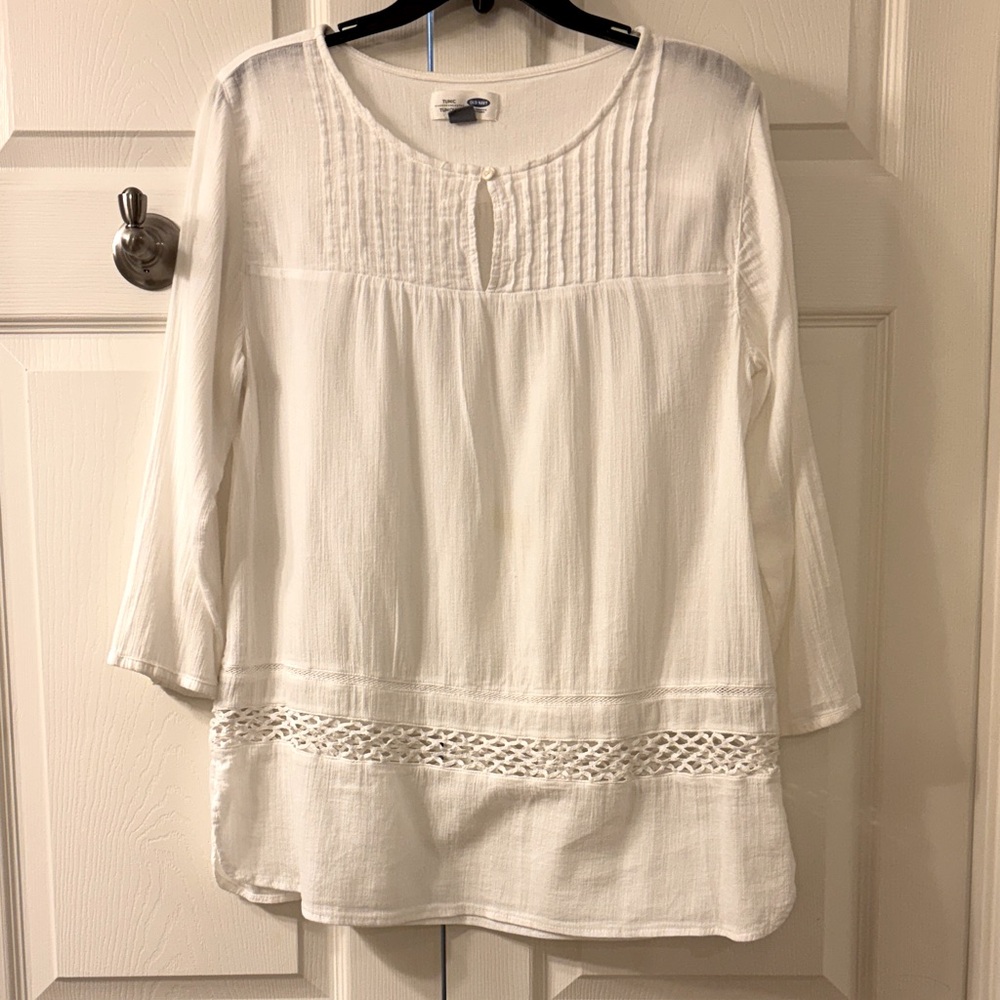 Women's White Tunic Top  with Crochet Detail
